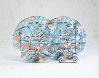 Mt McKinley Denali Alaska Map Car Coasters Unique Gift for Him or Her