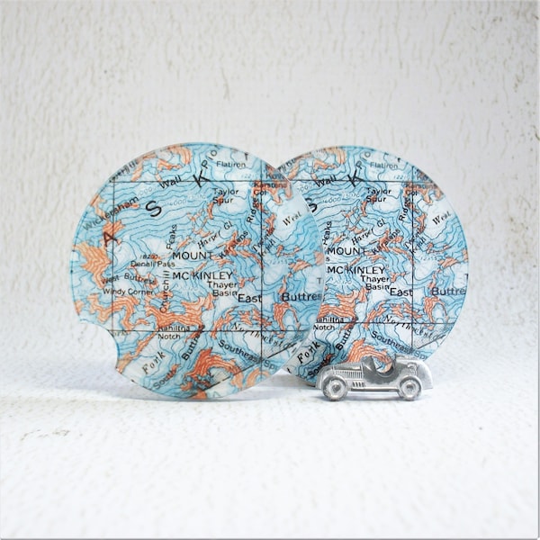 Mt McKinley Denali Alaska Map Car Coasters Unique Gift for Him or Her