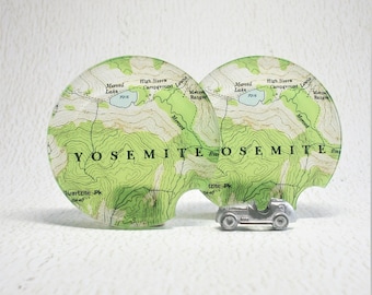 Yosemite National Park Map Car Coaster Unique Gift for Him or Her