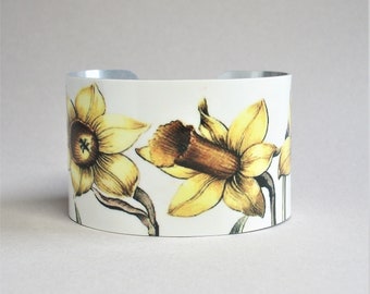Daffodil Cuff Bracelet: Vintage Botanical Illustration, Gardener Gift