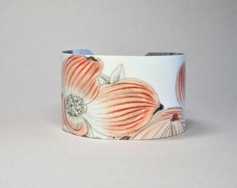 Dogwood Flower Cuff Bracelet: Vintage Botanical Illustration Jewelry