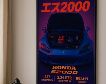 ホンダ S2000 JDM アートプリント：レトロネオン VTEC エンジン（デジタルダウンロード）