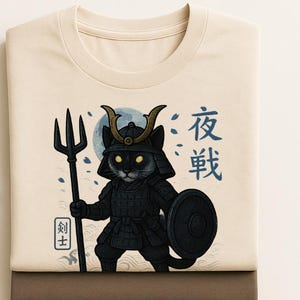 Samurai Cat Shirt, Japanese Graphic T-Shirt, Retro Cat T-Shirt, Warrior Cat Tee, Crazy Shirts, Cool Graphic Unisex T-Shirts