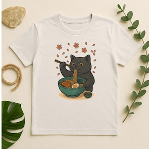 Ramen Cat Shirt, Japanese Graphic T-Shirt, Retro Cat T-Shirt, Funny Cat Tee, Crazy Shirts, Cool Graphic Unisex T-Shirts