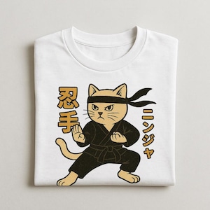Karate Cat Tee, Karate Graphic T-Shirt, Retro Cat T-Shirt, Fighting Cat Tee, Crazy Shirts, Cotton Graphic Unisex T-Shirts