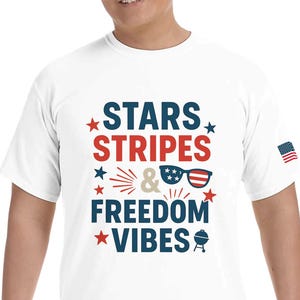 Patriotic Stars Stripes & Freedom Vibes T-Shirt | Independence Day USA Tee | Unisex 4th of July Graphic T-Shirt