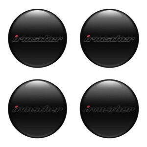 Set x 4 pcs Irmscher Wheel Centre Hub Caps/Domed epoxy emblem/Self Adhesive Stickers for car interior, Laptop and Phone/Epoxy resin badges