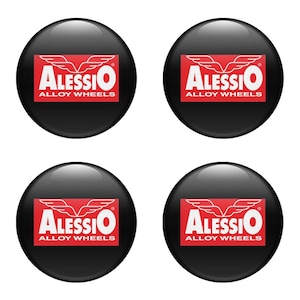 Set x 4 pcs Alessio Wheel Centre Hub Caps/Domed epoxy emblem/Self Adhesive Stickers for car interior, Laptop and Phone/High quality Handmade