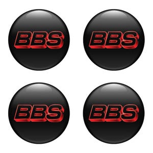 Set x 4 pcs BBS Wheel Centre Hub Caps/Domed epoxy emblem/Self Adhesive Stickers for car interior, Laptop and Phone/High quality Handmade