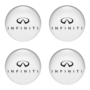 Set x 4  Infiniti Wheel Centre Hub Caps/Domed epoxy emblem/Self Adhesive Stickers for car interior, Laptop and Phone/High quality Handmade