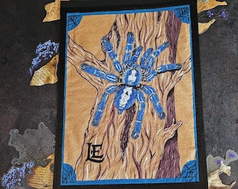 Handmade Gooty Sapphire/ Peacock Tarantula Vintage Parchment Painting - Poecilotheria Metallica