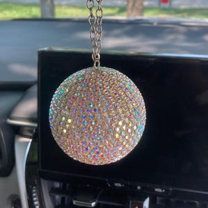 Sparkly Car Disco Ball: Retro Rearview Mirror Charm - Crystal Rhinestones