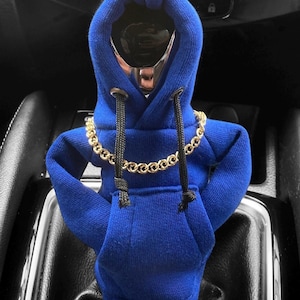 Blue Gear Shift Hoodie: Car Interior Accessory with Steel Chain