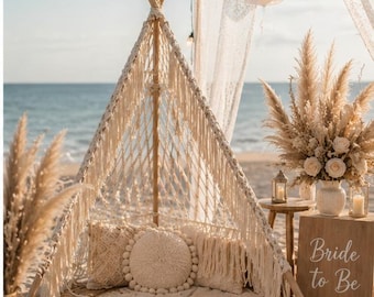 Tienda tipi bohemia de macramé, decoración para bodas y eventos, fondo para sesiones de fotos, montaje para baby showers y fiestas de cumpleaños, tipi hecho a mano, decoración bohemia
