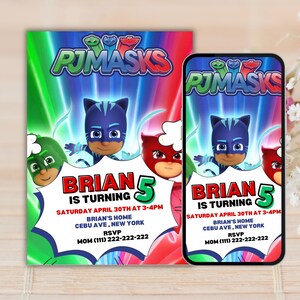Bearbeitbare PJ Masken-Geburtstagseinladung | PJ Masken Digitale Party einladen | Sofortiger Download Canva Vorlage | Jungen Geburtstagskarte