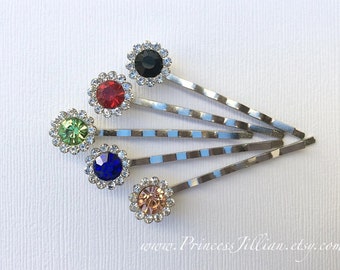 Rhinestone hair slides - Sparkly rhinestone flowers mini colorful gem simple wedding jewel bridal girl petite decorative hair accessories