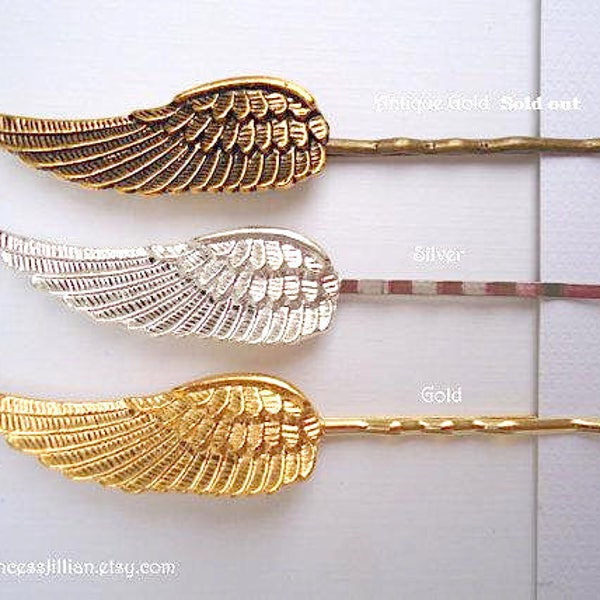Nature inspired hair pins - Angel wings gold silver antique bronze bird feather simple girl fancy decorative embellish hair accessories