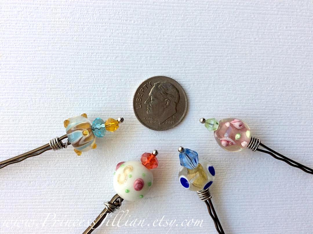 Beaded Bobby Pins - Wire Wrapped Lampwork Unique Cute Simple  display picture 1