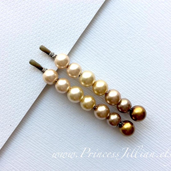 Pearl beaded bobby pins - Rustic woodland ombre brown beige pearls bronze minimalist Fall embellish chic boho decorative hair accessories