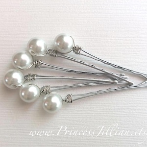 Beaded bobby pins - Simple white shiny pearl set glass large single wedding minimalist classic solitaire bride decorative hair accessories
