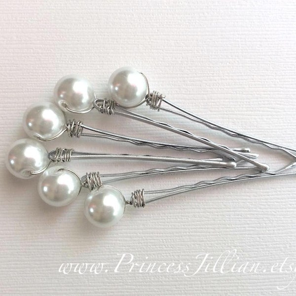 Beaded bobby pins - Simple white shiny pearl set glass large single wedding minimalist classic solitaire bride decorative hair accessories