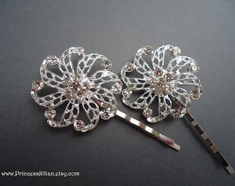 Bridal wedding rhinestones hair clips - Exquisite filigree leaves swirl sparkly flower floral jeweled decorative embellish hair accessories