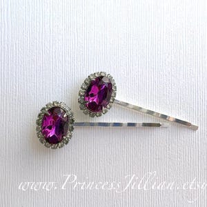 Vintage earrings hair bobbies - Purple amethyst cluster rhinestones magenta plum violet girl jeweled embellish decorative hair accessories