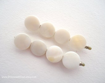 Pearl beaded hair pins - White mother of pearl coin natural nature simple modern minimalist decorative girl fun embellish hair accessories