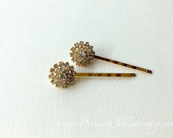 Vintage earring hair jewelry - Simple gold rhinestone studded flower unique floral girl bridal jeweled embellish decorative hair accessories