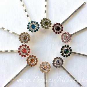 Bridal rhinestones bobby pins - Petite sparkly flower gem jewel floral simple fancy wedding unique girl jeweled decorative hair accessories