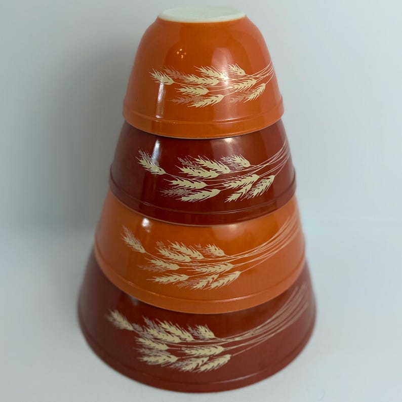 Vintage Pyrex Autumn Harvest Mixing Bowl Set 4 Piece Wheat Sheaf ...