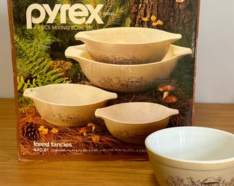 Vintage Pyrex Forest Fancies Cinderella Mixing Bowl Set | NOS in Original Box | Unopened 440-61 | Mushroom Woodland Kitchen