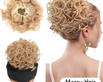 Synthetic Fiber Messy Bun, Short Curly Ponytail Extension, Elastic Drawstring, Loose Hair Bun, Pieces For Women With Thinning Hair, Mom Gift
