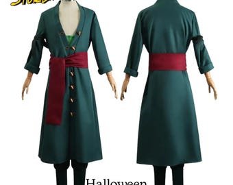Roronoa Zoro Cosplay Costume, Anime Kimono Robe, Zoro Cloak Uniform, Halloween Outfits With Earrings For Comic Con, Carnival, Star War Gifts