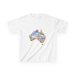 Kids Australia Map Tee, buntes Grafik-T-Shirt, Unisex-Kinderbekleidung, Sommerkleidung, Abenteuerkleidung, Geschenk für kleine Entdecker