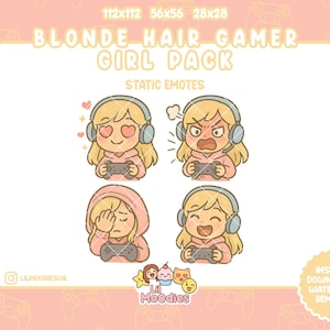 Girl Gamer (BLONDE HAIR) Emote Pack | TikTok Emote - Discord Emote - Twitch Emote - For Streamers - PNG - Instant Download - Transparent