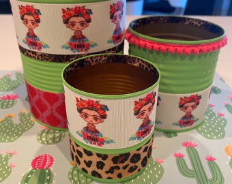 FRIDA Inspired Cans, Frida Kahlo, Serape Print, Mexican Party, Fiesta Decorations, Fiesta Decor, Recycled Cans, Serape Party