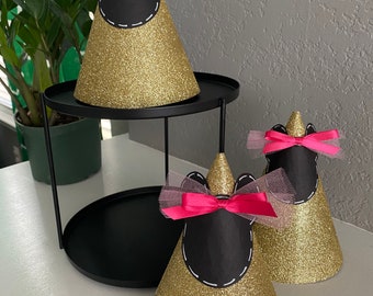 MINNIE MOUSE Party Hats, Gold Party Hats, Party Decorations, Minnie Mouse, Minnie Mouse Party,