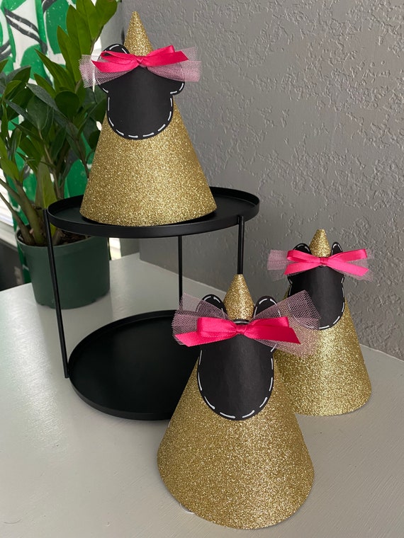 MINNIE MOUSE Party Hats, Gold Party Hats, Party Decorations, Minnie Mouse, Minnie Mouse Party, Il_570xn