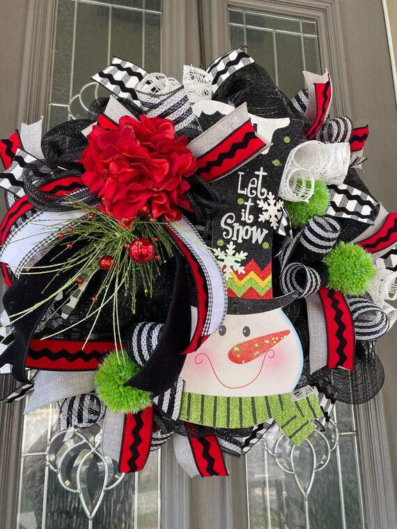 Christmas Wreath, Snowman Wreath, Christmas Mesh Wreath, Christmas Decor, Snowman Decor, Holiday Decorations Il_570xn
