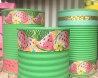 Watermelon Cans, Tin Cans, Watermelon party, Outdoor party, Desk set, Pencil holder, Recycled Cans, Watermelon Decor,