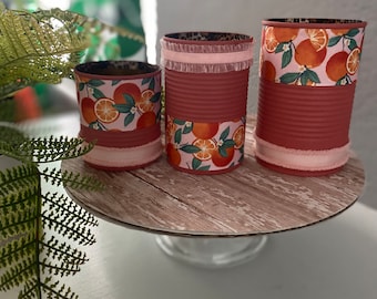 Recycled Cans, Tin Cans, Decorative Cans, Kitchen Cans, Kitchen storage, Orange Decor, Upcycled Cans