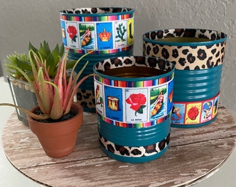 Serape Print, Mexican Party, Fiesta Decorations, Fiesta Decor, Recycled Cans, Serape Party, Loteria Decor, Birthday party