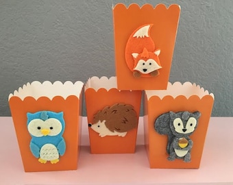 WOODLANDS Treat BOXES, Felt Animals, Party Boxes, Treat Boxes, Baby Shower, Woodlands Party, Fox Party