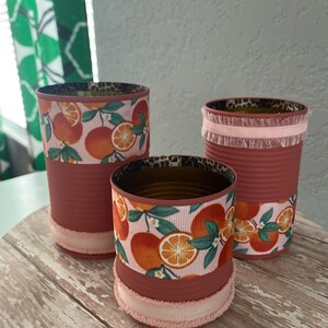 Recycled Cans, Tin Cans, Decorative Cans, Kitchen Cans, Kitchen storage, Orange Decor, Upcycled Cans image 3