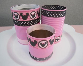 BABY MINNIE MOUSE, Minnie Baby Shower, Recycled Cans, Party Decorations, Tabletop Decorations, Shower Decorations