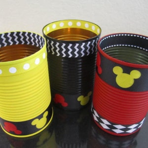 MICKEY MOUSE Tin CANS, Mickey Party, Mickey Mouse, Recycled Cans, Mickey Decorations, Mickey Birthday Party, Mickey Baby Shower