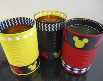 MICKEY MOUSE Tin CANS, Mickey Party, Mickey Mouse, Recycled Cans, Mickey Decorations, Mickey Birthday Party, Mickey Baby Shower