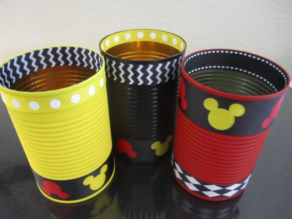 MICKEY MOUSE Tin CANS, Mickey Party, Mickey Mouse, Recycled Cans, Mickey Decorations Il_570xn