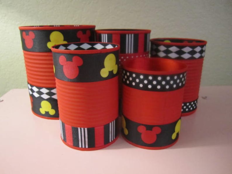 MICKEY MOUSE CANS, Mickey Mouse, Mickey Party, Recycled Cans, Mickey Decorations, Mickey Birthday Party, Mickey Decorations, Mickey Baby image 1